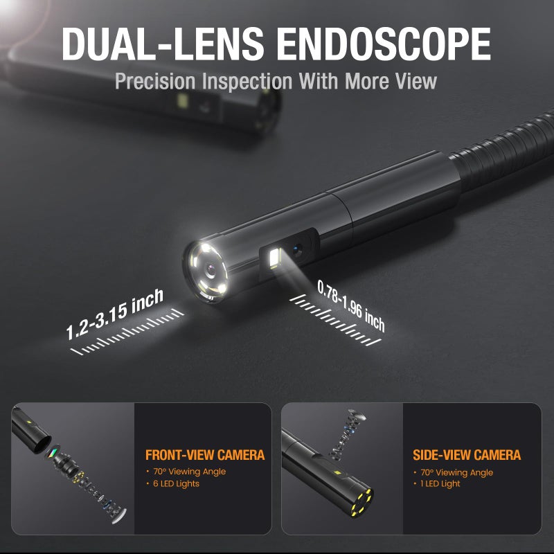 Teslong Inspection Camera, Dual Lens Borescope Camera with Light, NTS300 5" IPS Industrial Endoscope, 1080P Waterproof Flexible Mechanic Fiber Optic Snake Scope Cam for Wall Automotive Engine (3.3FT) - Image 2