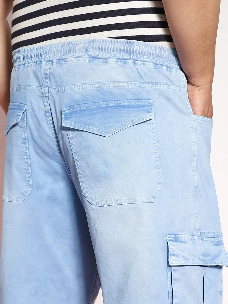 Urbano Fashion  Urbano Plus Men's Ice Blue Loose Baggy Fit Travel Cargo Jeans with 8 Pockets Stretchable  | Best Price UAE