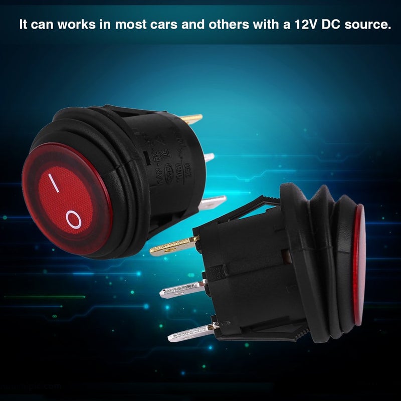 comfrt 2Pcs Rocker Round Toggle LED Switch, Waterproof Car Auto Boat On-Off LED Round Rocker Switch Waterproof Switch - Image 3
