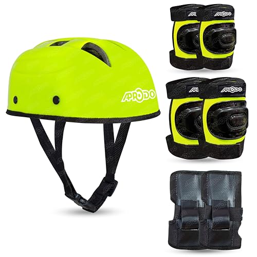 APRODO Kids Protective Gear Set for Roller Skating, Skateboarding & Cycling |for Kids 5 to 12 Years (Neon Green) | Knee and Elbow Pads Wrist Guards Set for Skating, Skateboard & Cycling - Image 1