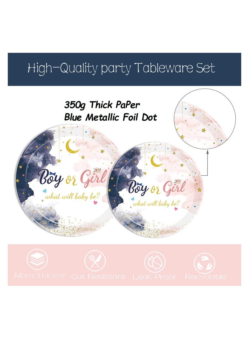 Gender Reveal Party Supplies Serves, 96 Pcs Blue Pink Boy or Girl Gender Reveal Plates and Napkins for Baby Gender Reveal Party Decoration Supplies