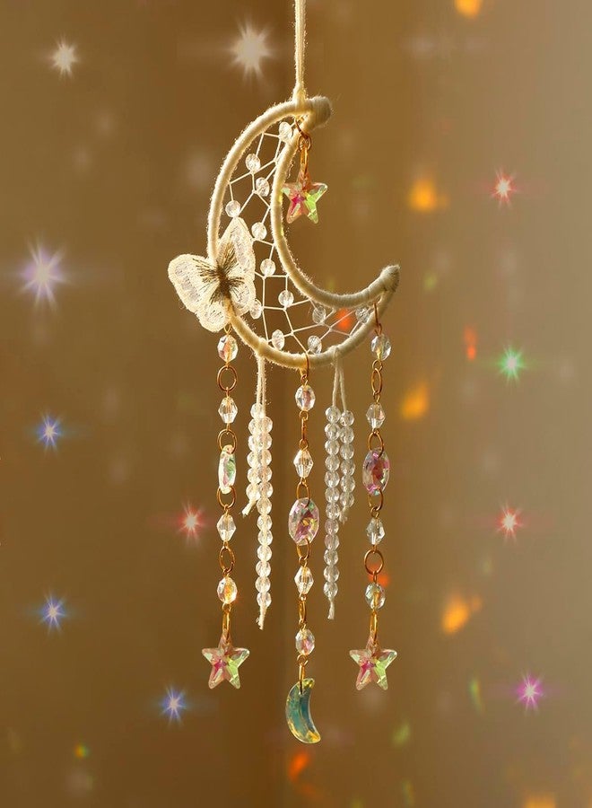 Artilady Dream Catcher for Girls - White Butterfly Small Moon Dream Catchers with Crystals Cute Room Decor for Teen Girls Boys Boho Bedroom Wall Home Decorations Birthday Christmas Women Gifts - Image 1