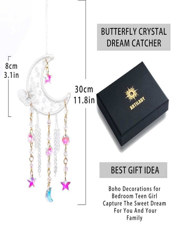 Artilady Dream Catcher for Girls - White Butterfly Small Moon Dream Catchers with Crystals Cute Room Decor for Teen Girls Boys Boho Bedroom Wall Home Decorations Birthday Christmas Women Gifts - Image 4