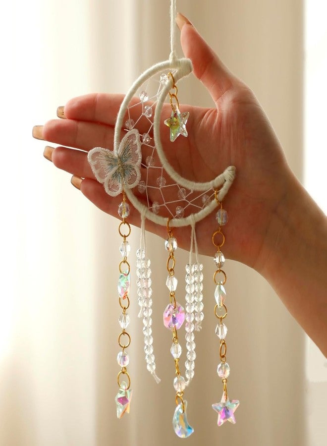 Artilady Dream Catcher for Girls - White Butterfly Small Moon Dream Catchers with Crystals Cute Room Decor for Teen Girls Boys Boho Bedroom Wall Home Decorations Birthday Christmas Women Gifts - Image 2
