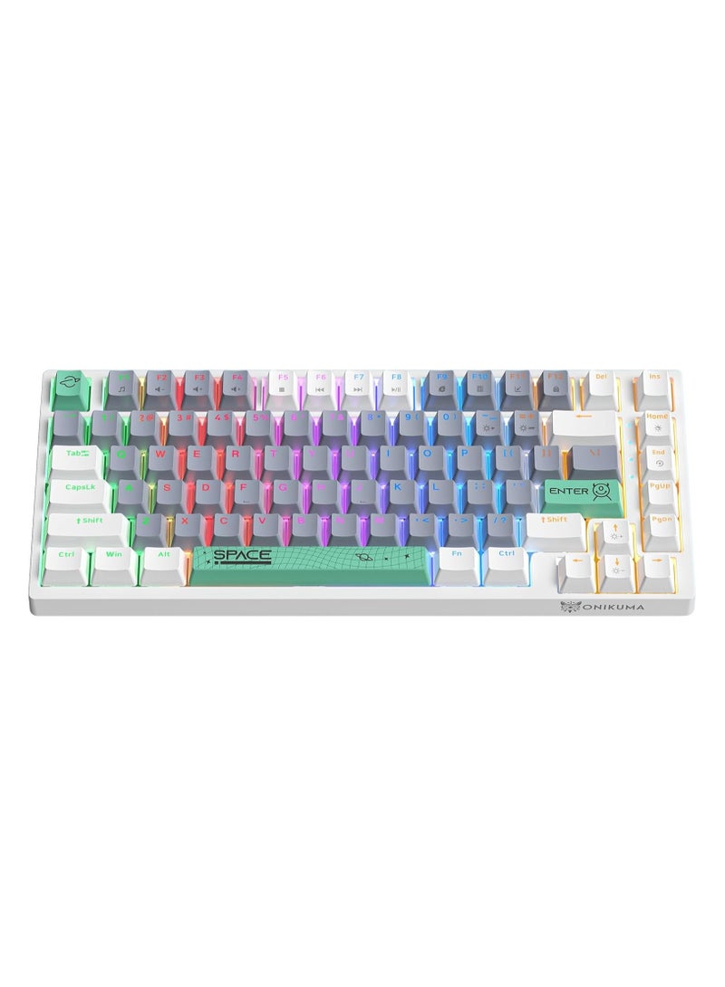 onikuma ONIKUMA G52 Mechanical Gaming Keyboard – 82 Keys, Brown/Blue Switch, RGB Backlit, Compact 75% Layout, USB Type-C, Anti-Ghosting, Waterproof – for PC, PS4, Xbox – White  - Image 1