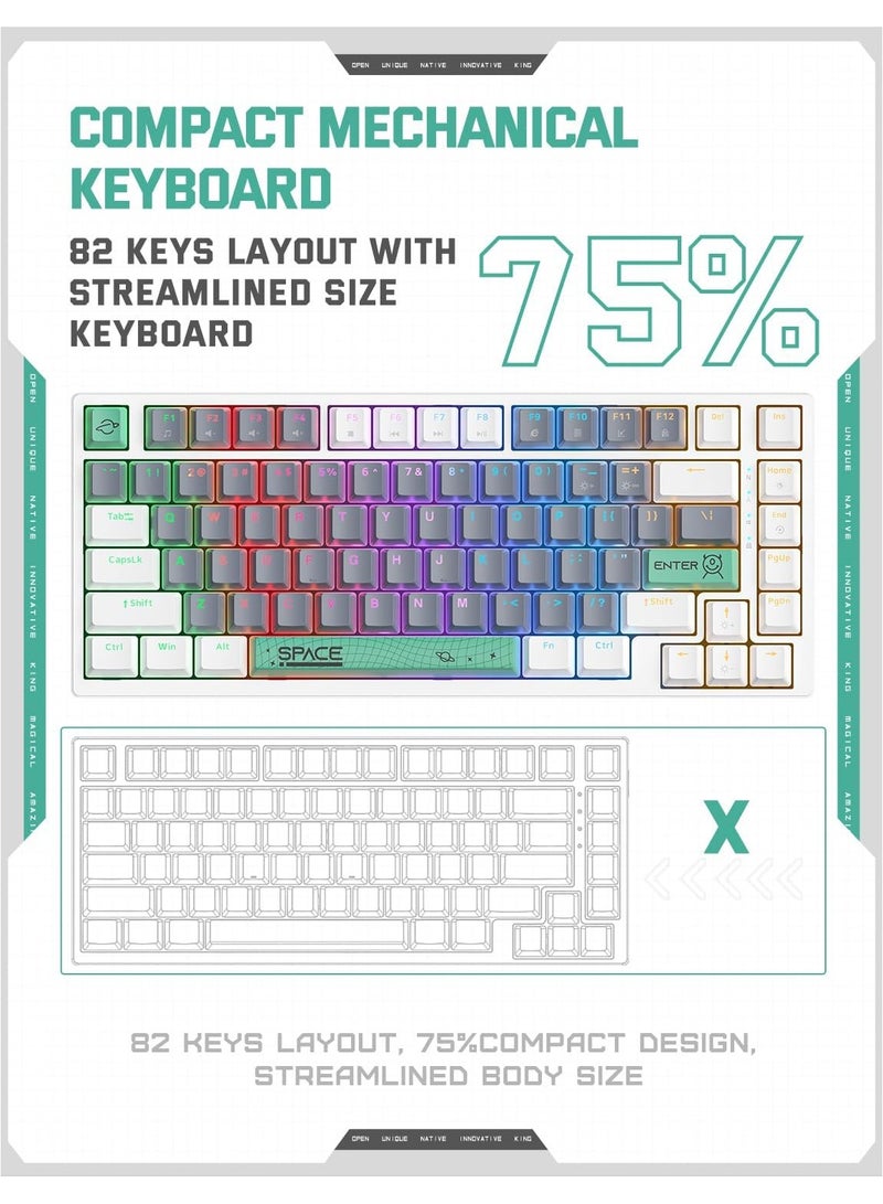 onikuma ONIKUMA G52 Mechanical Gaming Keyboard – 82 Keys, Brown/Blue Switch, RGB Backlit, Compact 75% Layout, USB Type-C, Anti-Ghosting, Waterproof – for PC, PS4, Xbox – White  - Image 3