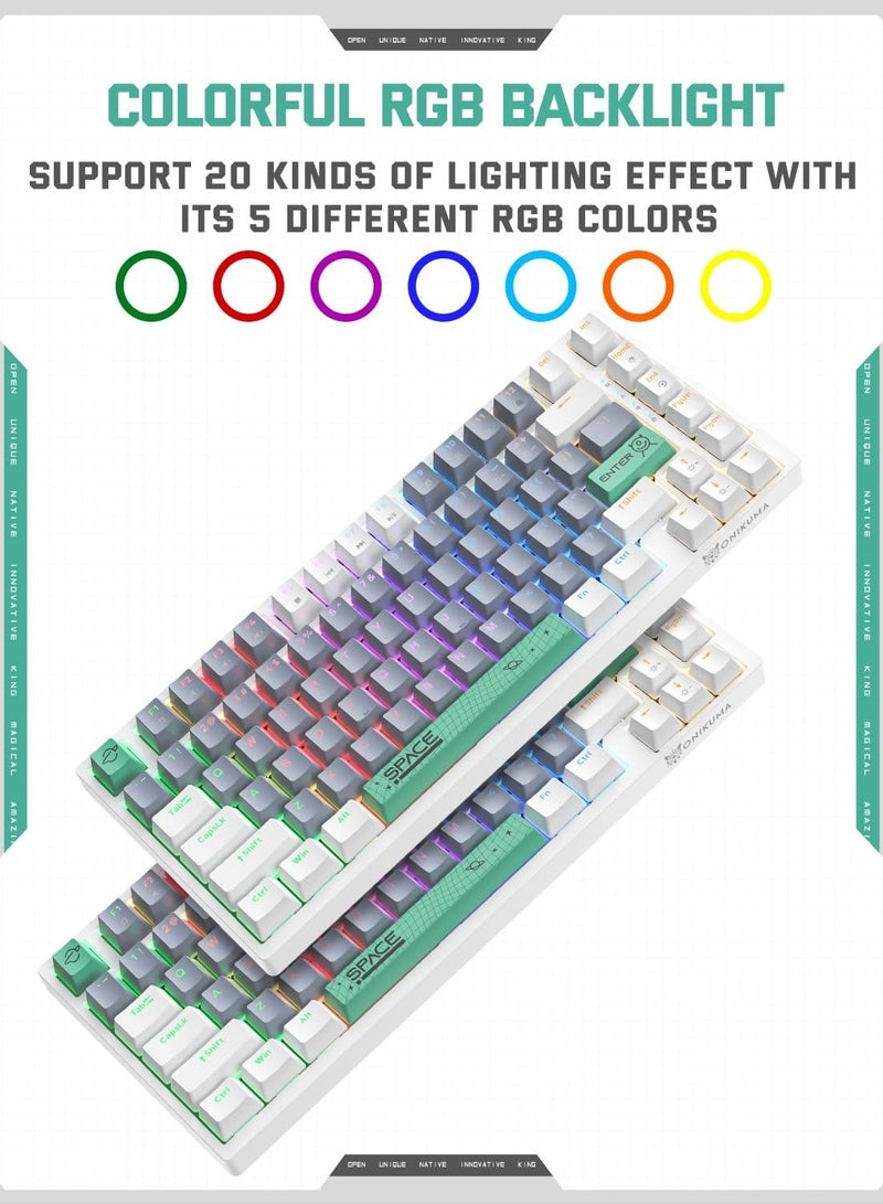 onikuma ONIKUMA G52 Mechanical Gaming Keyboard – 82 Keys, Brown/Blue Switch, RGB Backlit, Compact 75% Layout, USB Type-C, Anti-Ghosting, Waterproof – for PC, PS4, Xbox – White  - Image 4