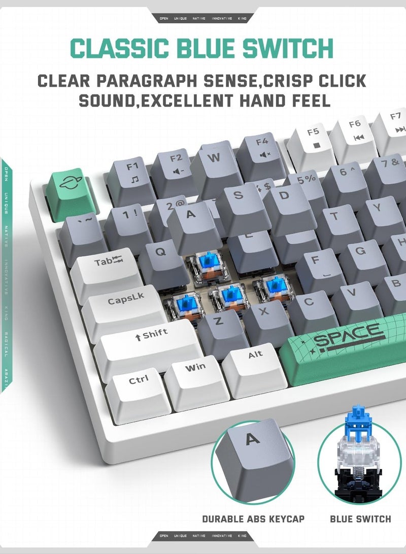 onikuma ONIKUMA G52 Mechanical Gaming Keyboard – 82 Keys, Brown/Blue Switch, RGB Backlit, Compact 75% Layout, USB Type-C, Anti-Ghosting, Waterproof – for PC, PS4, Xbox – White  - Image 5