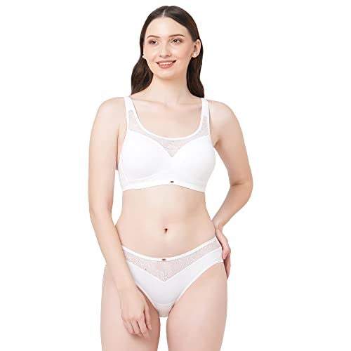 SOIE Women Full Coverage, Padded, Non Wired Bra with Mid Rise Matching Panty Lingerie Set (Set CB-132/1132 White 32B/S) - Image 1