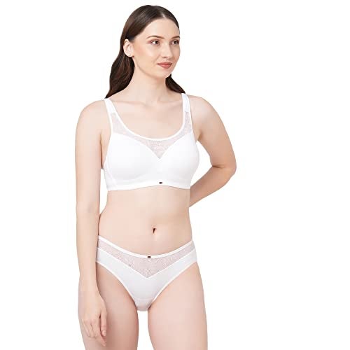 SOIE Women Full Coverage, Padded, Non Wired Bra with Mid Rise Matching Panty Lingerie Set (Set CB-132/1132 White 32B/S) - Image 4