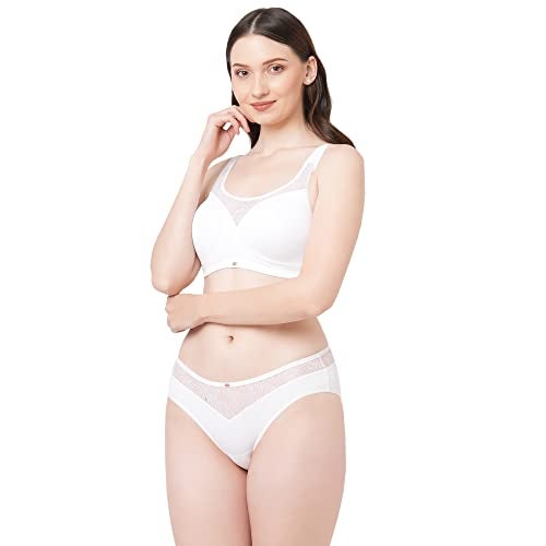SOIE Women Full Coverage, Padded, Non Wired Bra with Mid Rise Matching Panty Lingerie Set (Set CB-132/1132 White 32B/S) - Image 3