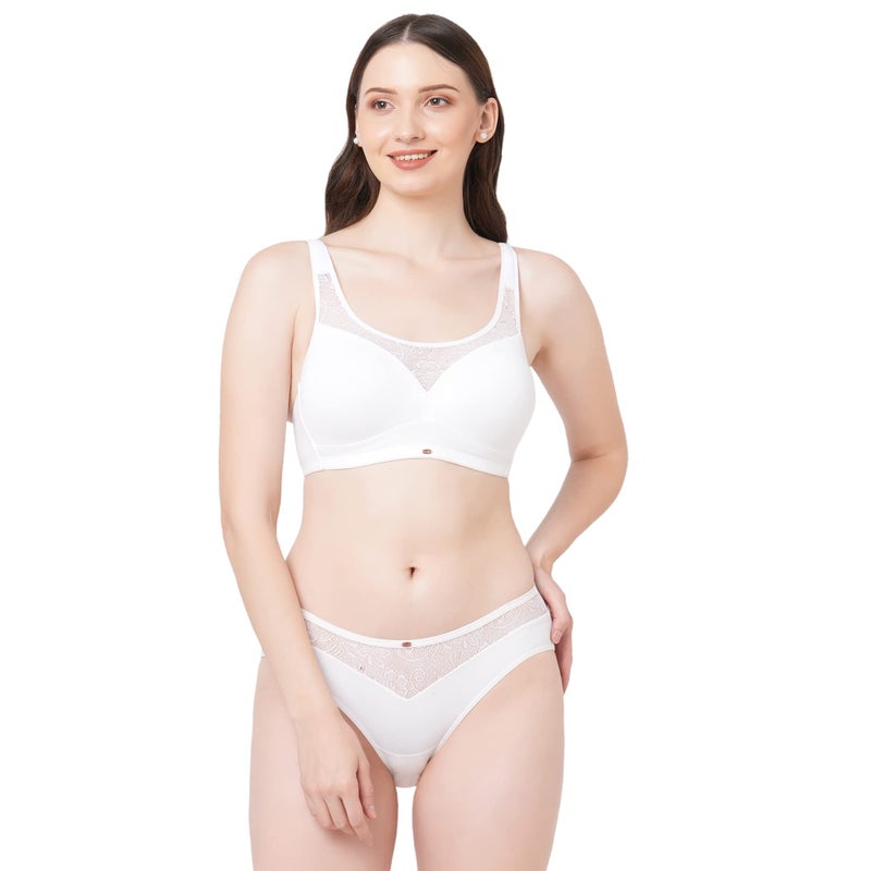 SOIE Women Full Coverage, Padded, Non Wired Bra with Mid Rise Matching Panty Lingerie Set (Set CB-132/1132 White 32B/S) - Image 2