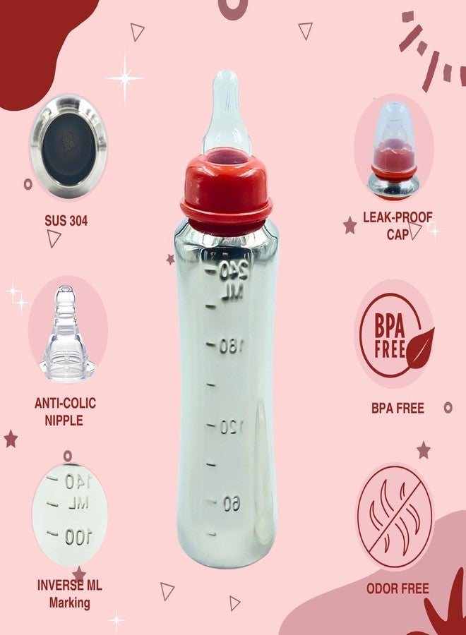 VOIK Vega AKA Stainless Steel Feeding Bottle | 304 Food-Grade Steel | BPA-Free | Leak Proof | Eco-Friendly Baby Bottle (240 Ml) (Red) - Image 3