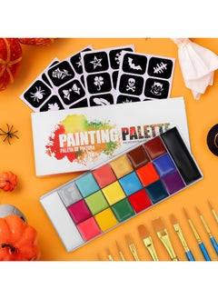 Generic 20 Colors Body Face Paint Cosplay Makeup Palette Kit, Professional Face Painting Kit for Kids & Adults, Red Black White Special Effects Paints Palette for Halloween with 10 Brushes  - Image 5