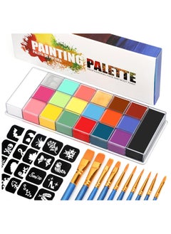 Generic 20 Colors Body Face Paint Cosplay Makeup Palette Kit, Professional Face Painting Kit for Kids & Adults, Red Black White Special Effects Paints Palette for Halloween with 10 Brushes  - Image 1