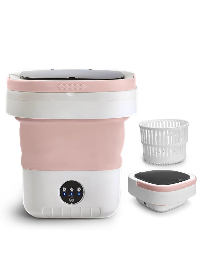 Portable Mini Washing Machine, Foldable 12L Capacity with 3 Timed Modes for Socks, Baby Clothes & Small Items -  Pink - Image 1