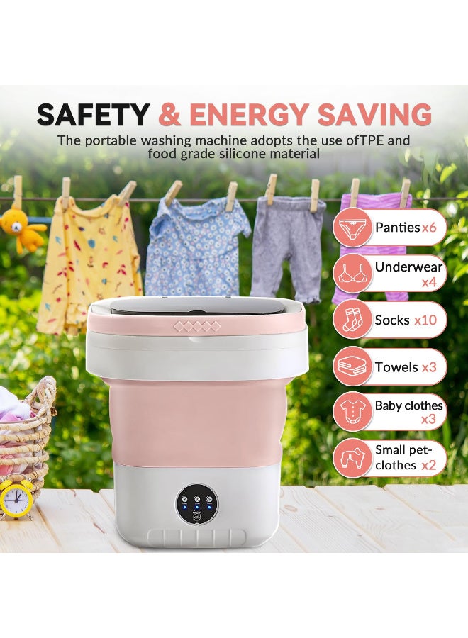 Portable Mini Washing Machine, Foldable 12L Capacity with 3 Timed Modes for Socks, Baby Clothes & Small Items -  Pink - Image 4