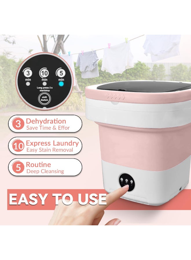 Portable Mini Washing Machine, Foldable 12L Capacity with 3 Timed Modes for Socks, Baby Clothes & Small Items -  Pink - Image 3