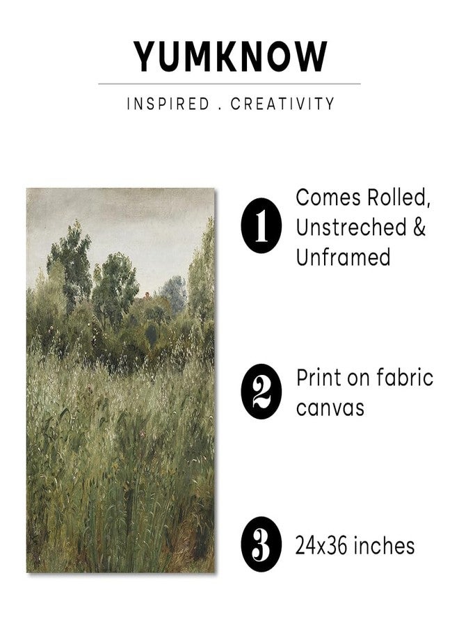 YUMKNOW Rustic Farmhouse Wall Art Decor - 24x36 Large Unframed Rolled Canvas - Boho Landscape Picture - Spring Summer Cottagecore Nature - French Country Kitchen Print Poster - Green Meadow Tree Oil Painting - Image 2