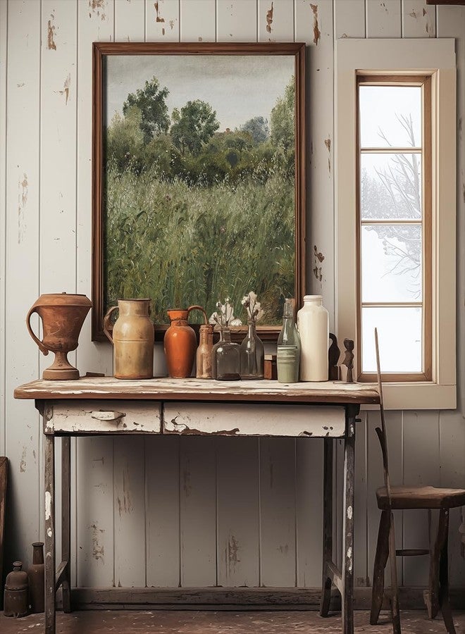YUMKNOW Rustic Farmhouse Wall Art Decor - 24x36 Large Unframed Rolled Canvas - Boho Landscape Picture - Spring Summer Cottagecore Nature - French Country Kitchen Print Poster - Green Meadow Tree Oil Painting - Image 5