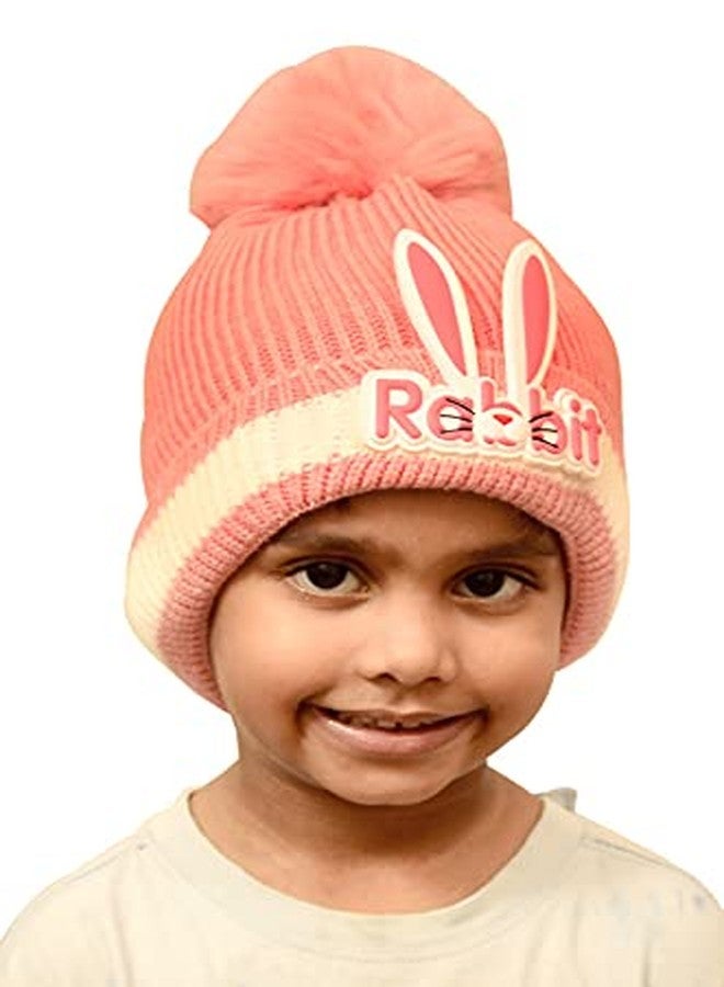 VOCADO New Vastra Lok -Boy's & Girl's Toddler (2-4 Yr) Soft Comfortable Pompom Knitting Wool Caps/Fashion Rabbit Logo Kids Hats (Rabbit Ear Style) - Light Pink - Image 1
