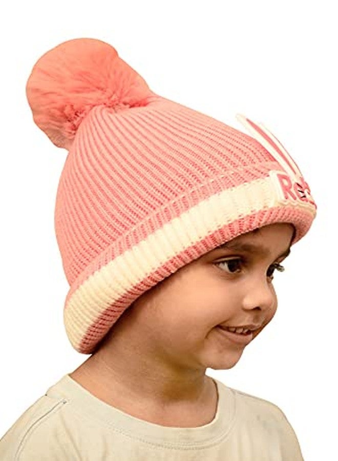 VOCADO New Vastra Lok -Boy's & Girl's Toddler (2-4 Yr) Soft Comfortable Pompom Knitting Wool Caps/Fashion Rabbit Logo Kids Hats (Rabbit Ear Style) - Light Pink - Image 2