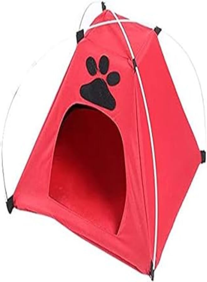 gluckluz Pet Bed Dog House Cat Tent Pets Sleeping Bag with Paw Print, Pet Sleep Play Tents Folding Kitten Bed Nest Kennel Puppy Kitten Camp Cave, Indoor Outdoor for Dogs Cats(Red)