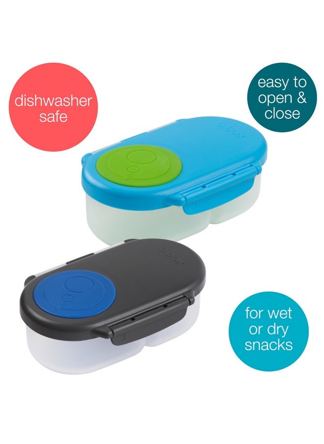 b.box b.box Snack Box (2-pack) for Kids & Toddlers: 2 Compartment Snack Containers, Mini Bento Lunch Box. Leak Proof, BPA free, Dishwasher safe. Ages 4+ months (o'breeze + blue slate, 12oz)  - Image 2