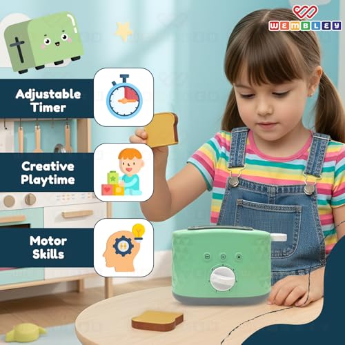 Wembley Mini Chef’s Corner Toaster Toy Set | Pop Up Toaster Kitchen Set for Girls| Toaster with Timer & 2 Simulated Breads | Pretend Play Kitchen Set for Kids Girls & Boys | Gift for Kids Age 3+ - Image 3