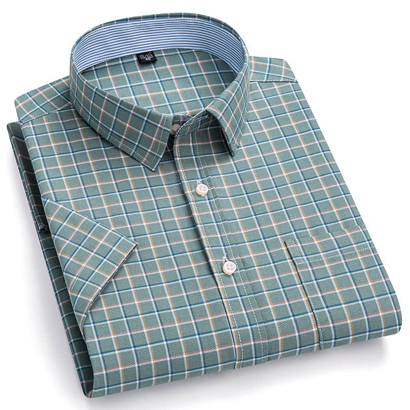 Men's Oversized Short Sleeve Plaid Cotton Shirt - Image 5