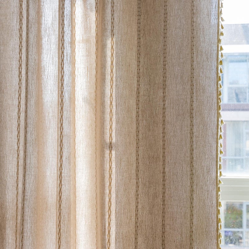 Deeprove Natural Burlap Look Boho Curtains 90 inches Length for Living Room Bedroom Nursery  Vintage Chic Bohemian 90 inches Long Embroidery Farmhouse Tassel Window Treatments  W52 x L90  1 Panel - Image 5