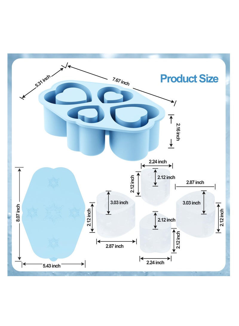 Excefore 4-Cavity Ice Cube Tray for Stanley Cup, Silicone Hollow Heart Ice Mold with Lid for Freezer, Ice Drink, Juice, Whiskey, Cocktail,Perfect Compatible with Tumbler Cup 30 Oz, Blue  - Image 3