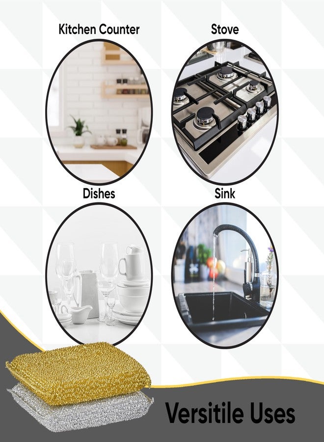 Superio Kitchen Sponge Scrubber, Heavy Duty, Hand Friendly Scouring Sponge for Sink, Pot, Dish Washing Scrubber Non-Scratch Sponge (Gold-Silver) - Image 2