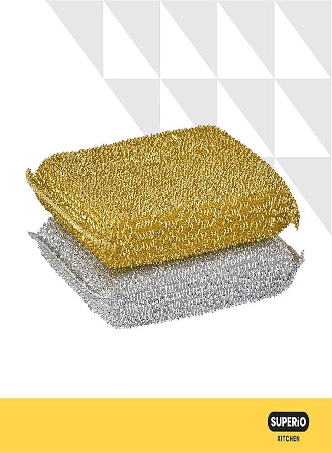 Superio Kitchen Sponge Scrubber, Heavy Duty, Hand Friendly Scouring Sponge for Sink, Pot, Dish Washing Scrubber Non-Scratch Sponge (Gold-Silver) - Image 4