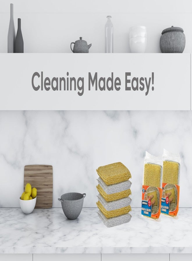 Superio Kitchen Sponge Scrubber, Heavy Duty, Hand Friendly Scouring Sponge for Sink, Pot, Dish Washing Scrubber Non-Scratch Sponge (Gold-Silver) - Image 5