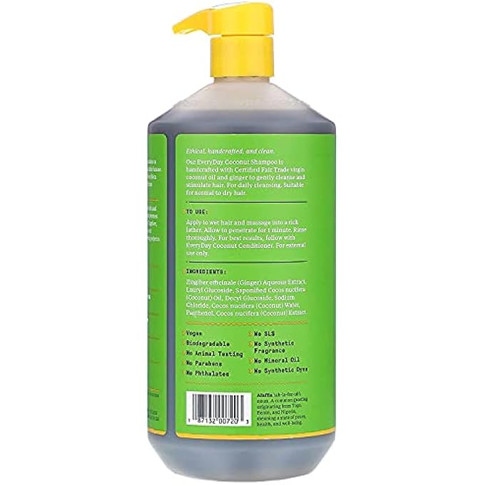 Alaffia - EVERYDAY COCONUT SHAMPOO, NORMAL TO DRY HAIR, HELPS GENTLY CLEAN SCALP AND HAIR OF IMPURITIES WITH GINGER AND COCONUT OIL, FAIR TRADE, COCONUT AND GINGER, 32 OUNCES - Image 2