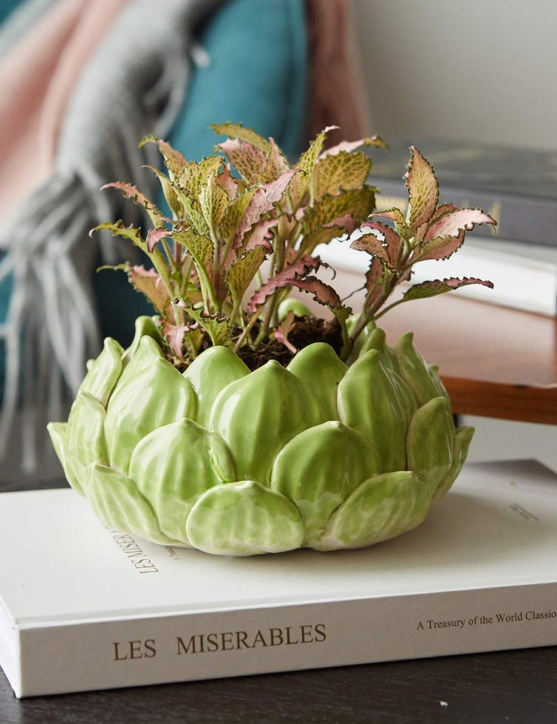 SEINHIJO Indoor Planter Ceramic Pot Flower Gifts Succulent Cacuts Decor Modern Arts Green 7.1inch - Image 3