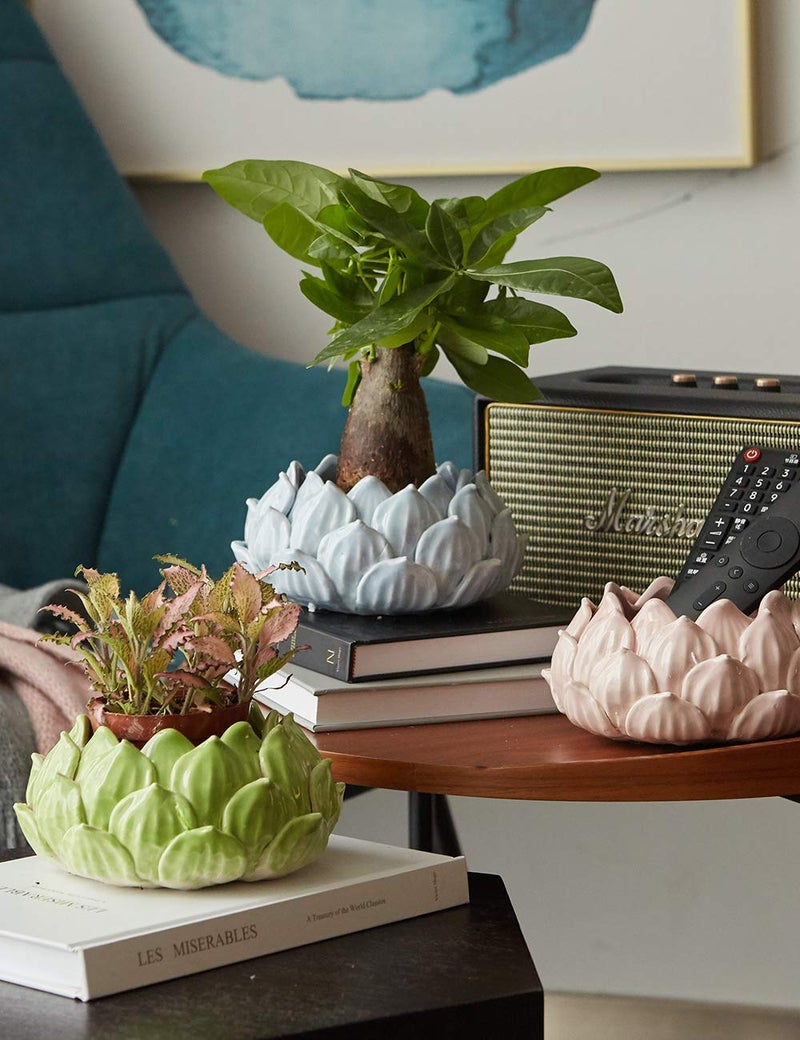SEINHIJO Indoor Planter Ceramic Pot Flower Gifts Succulent Cacuts Decor Modern Arts Green 7.1inch - Image 5