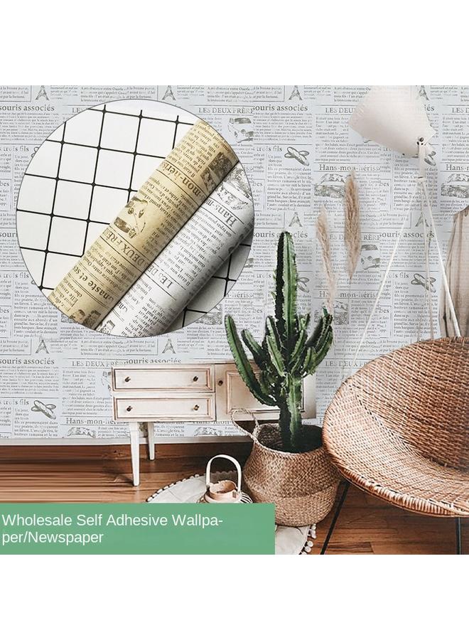 Bluejw English Retro Wallpaper Self-adhesive Dormitory Old Newspaper Wall Stickers Bedroom Clothing Store Decorative Wallpaper Wall Stickers - Image 2