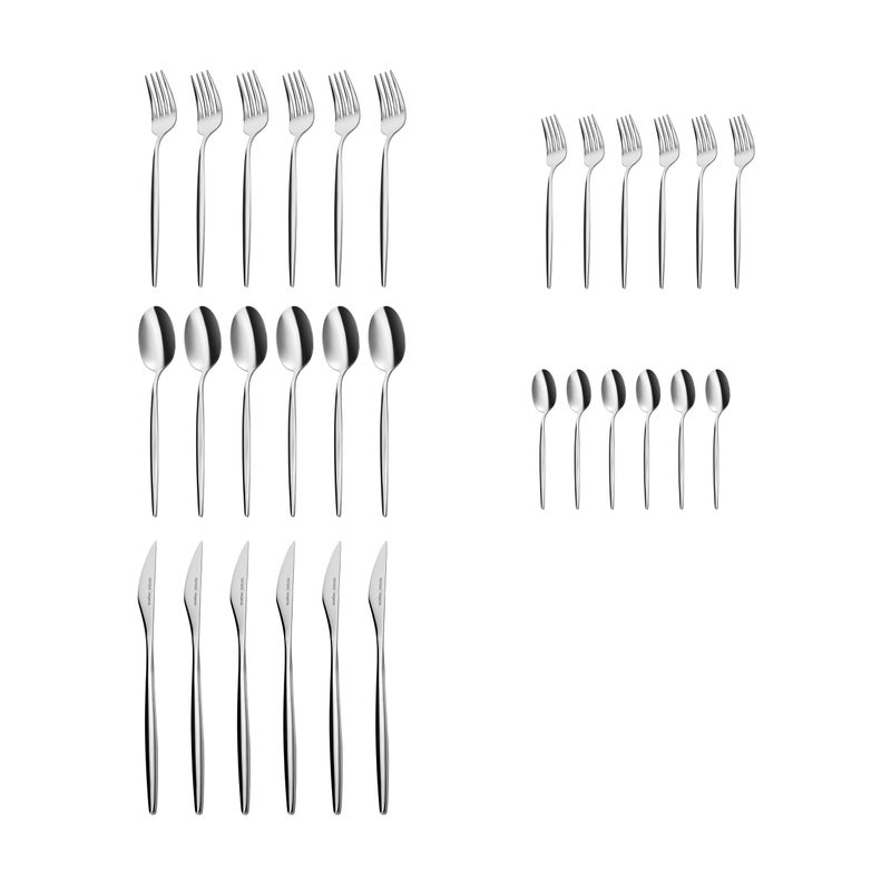 Karaca Lizbon 30-Piece Stainless Steel Cutlery Set for 6 People, 18/10 Stainless Steel, Heat Resistant, Corrosion Resistant, 3mm Thick, Silver - Image 2