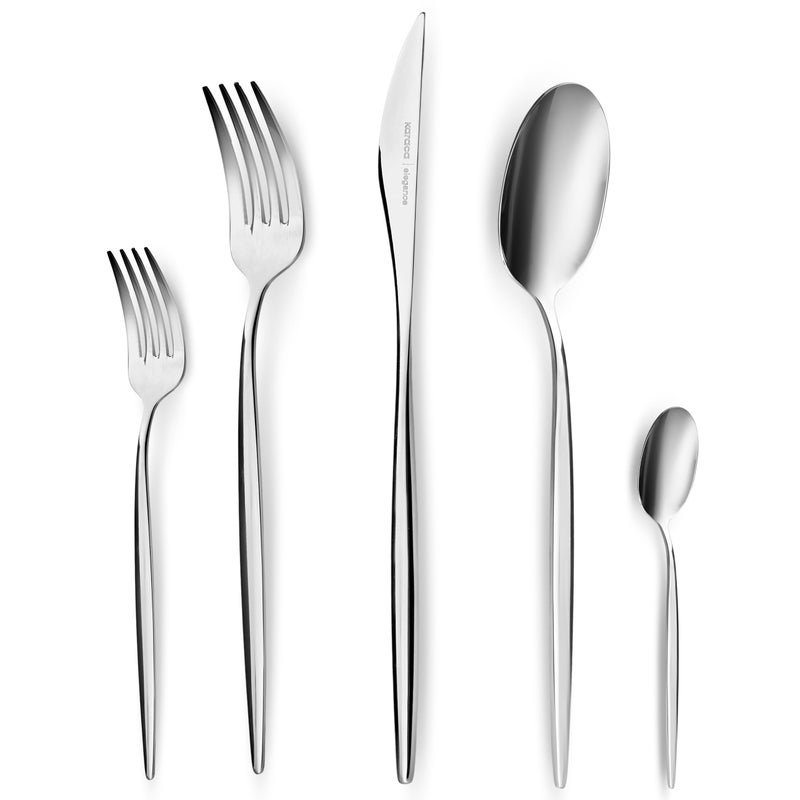 Karaca Lizbon 30-Piece Stainless Steel Cutlery Set for 6 People, 18/10 Stainless Steel, Heat Resistant, Corrosion Resistant, 3mm Thick, Silver - Image 1