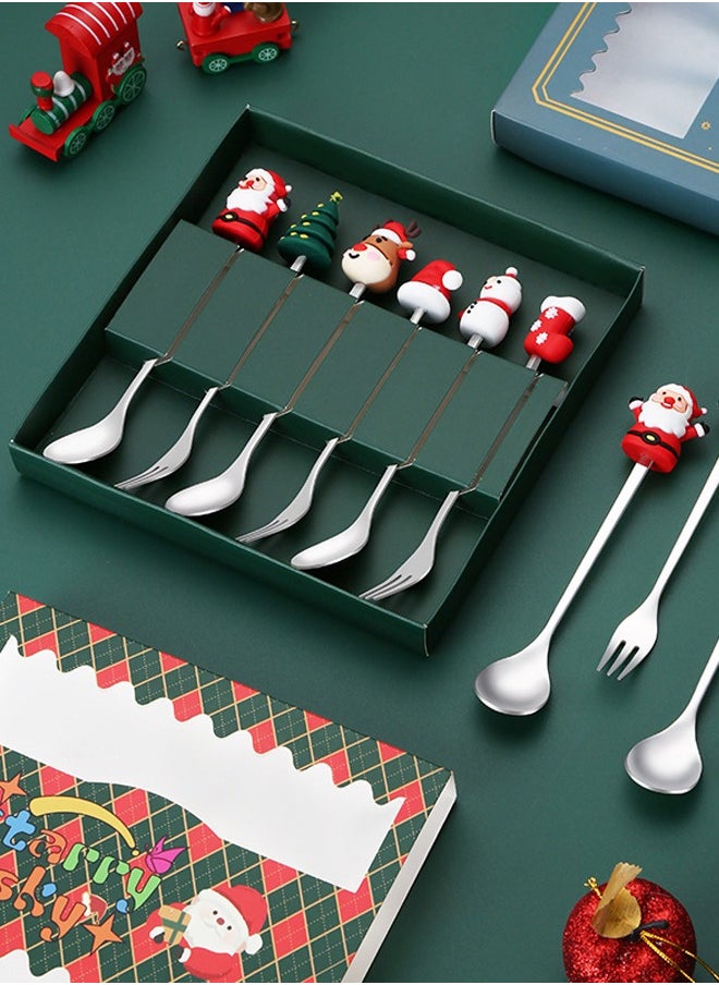 Generic Silverware Set, 6 Pieces New Creative Stainless Steel Tableware Christmas Spoon Gift Box Cartoon Christmas Tree Coffee Spoon Color Box Set, Home Cutlery Flatware Set  - Image 2