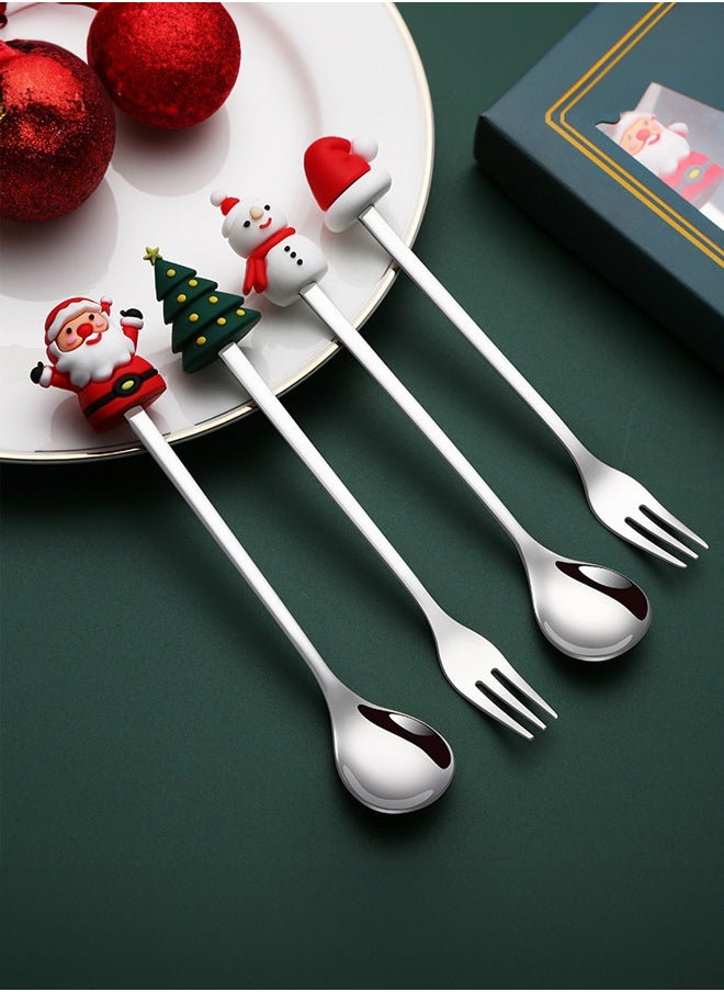 Generic Silverware Set, 6 Pieces New Creative Stainless Steel Tableware Christmas Spoon Gift Box Cartoon Christmas Tree Coffee Spoon Color Box Set, Home Cutlery Flatware Set  - Image 4