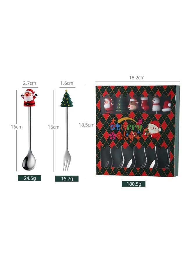 Generic Silverware Set, 6 Pieces New Creative Stainless Steel Tableware Christmas Spoon Gift Box Cartoon Christmas Tree Coffee Spoon Color Box Set, Home Cutlery Flatware Set  - Image 3