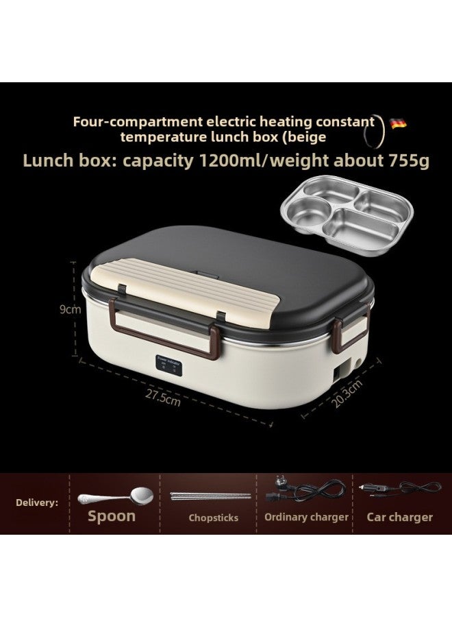 Electric Lunch Box Water Injection-free Heating Plug-in Electric Car Insulation Large Capacity Food Separated Hot Lunch Box-Specifications:(Creamy-white) Electric Lunch Box Four Grids * With Spoon  - Image 1