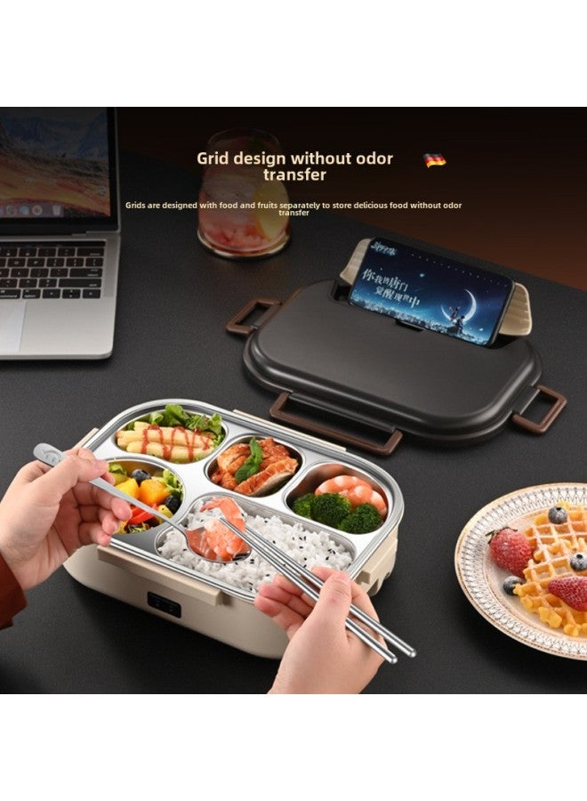 Electric Lunch Box Water Injection-free Heating Plug-in Electric Car Insulation Large Capacity Food Separated Hot Lunch Box-Specifications:(Creamy-white) Electric Lunch Box Four Grids * With Spoon  - Image 5