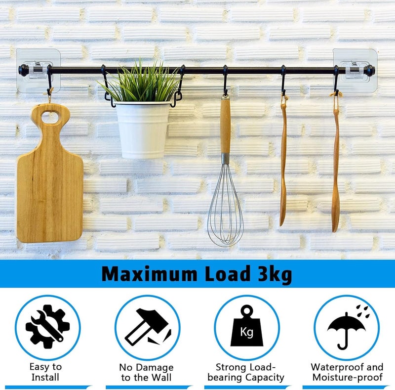 ELMVIA No Drill Curtain Rod Brackets No Drilling Self Adhesive Curtain Rod Holder Hooks Nail Free Adjustable Curtain Rod Hooks Curtain Hangers for Kitchen Home Bathroom and Hotel (TRANSPARNT, 10PCS) - Image 3
