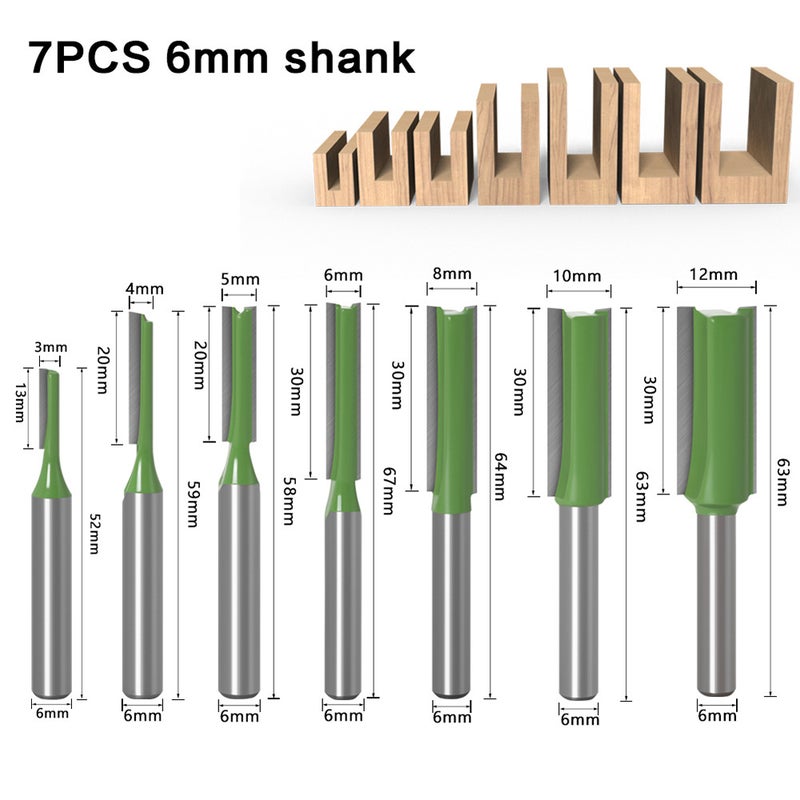 7PCS Router Bits Set 6mm Shank 3 4 5 6 8 10 12mm Diameter Double Flute Straight Bit for Woodworking Milling Cutter Tool - Image 2