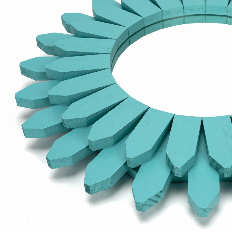 Honiway Beach Wall Decor Mirror 12 inch Wood Coastal Wall Decor Sunburst Boho Home Decor Room Decor for Bedroom Living Room Bathroom Cyan - Image 2