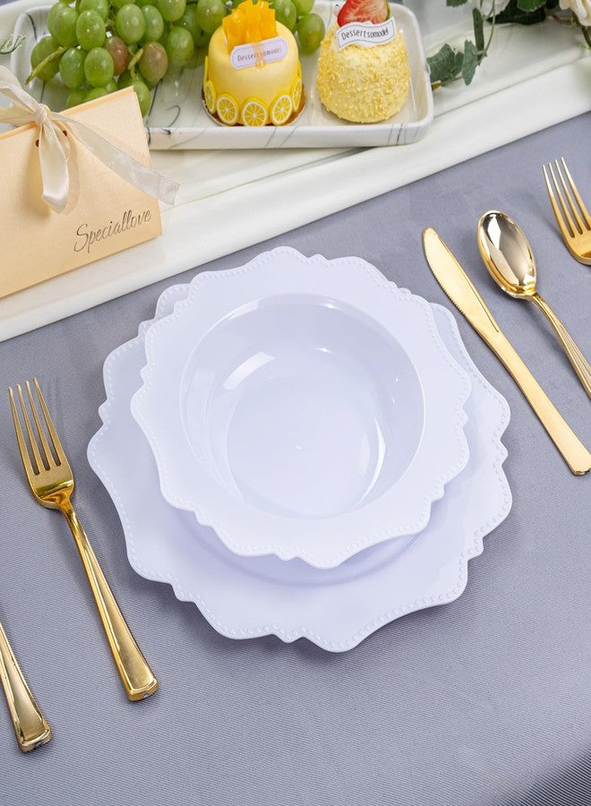COLOSUS 60 Pack White Plastic Bowls, 12 oz Disposable Soup Bowls, Premium Plastic Dinner Bowls,Heavy-duty Dessert Salad Bowl for Party, Wedding, Dinner, Christmas, Thanksgiving, and Catering - Image 3